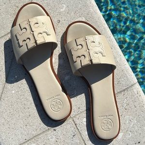 Tory Burch Ines Leather Slide Sandal in New Cream/Gold